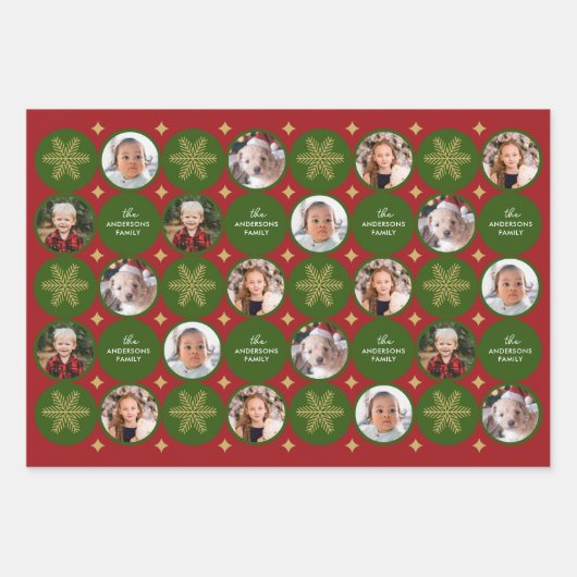 5枚の写真モダンユニーク家族のクリスマス ラッピングペーパーシート (正面2)