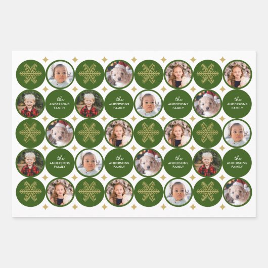 5枚の写真モダンユニーク家族のクリスマス ラッピングペーパーシート (正面)