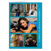 5枚の写真卒業コラージュティール（緑がかった色）おめでとうカード (正面)