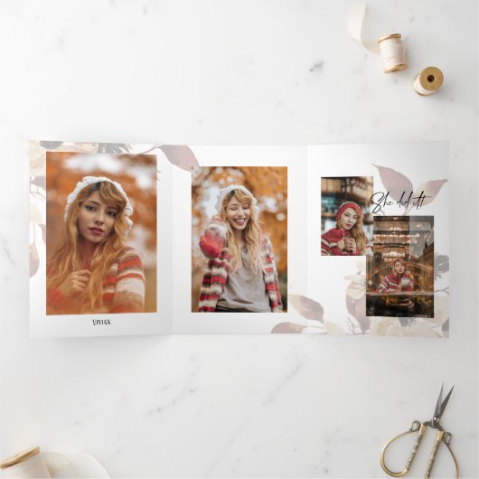 5枚の写真3枚の卒業カード 三つ折りクリスマスカード (内部)