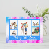 5枚の写真 カラフルな雪 - クリスマスカード 招待状 (スタンド正面)