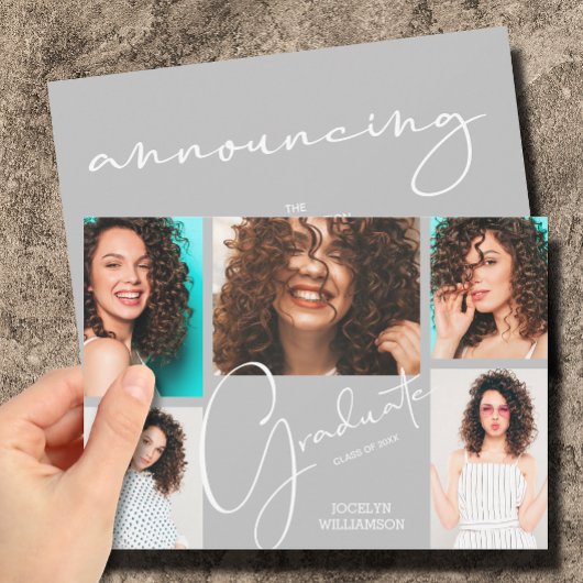 5枚の写真 グレー 卒業 招待状