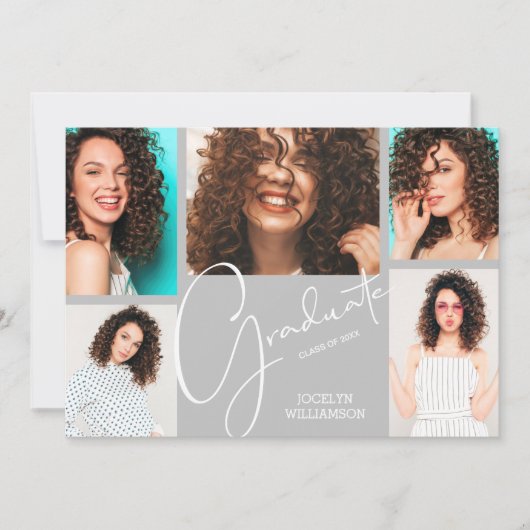 5枚の写真 グレー 卒業 招待状 (正面)