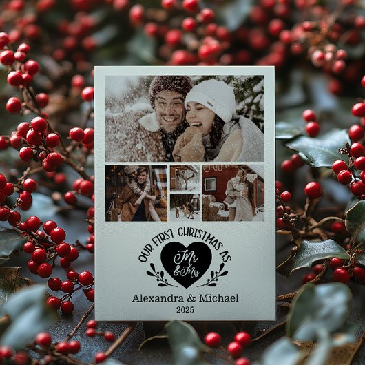 5枚の写真 ハート 初めてのクリスマス Mr & Mrs シーズンカード