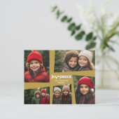 5枚の写真 ホリデー コラージュ レトロ 喜びと平和 - ゴールド シーズンポストカード (スタンド正面)