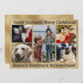 5枚の写真 メリークリスマス ハッピーホリデー ゴールド シーズンカード (正面/裏面)