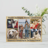 5枚の写真 メリークリスマス ハッピーホリデー ゴールド シーズンカード (スタンド正面)