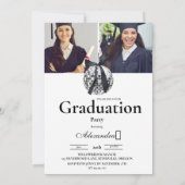 5枚の写真 黒いリボン ディスコボール 卒業パーティー 招待状 (裏面)