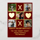 5枚の写真Tic Tac Toeハート赤バレンタイン 箔シーズンカード (正面)