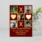 5枚の写真Tic Tac Toeハート赤バレンタイン 箔シーズンカード (立ち正面)