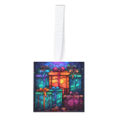 5枚の画像ステンドグラスのクリスマス キューブオーナメント (正面)