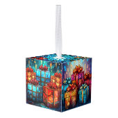 5枚の画像ステンドグラスのクリスマス キューブオーナメント (裏面アングル)