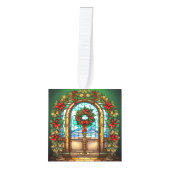 5枚の画像ステンドグラスのクリスマス キューブオーナメント (正面)