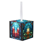 5枚の画像ステンドグラスのクリスマス キューブオーナメント (裏面アングル)