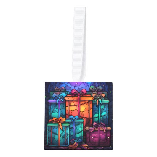 5枚の画像ステンドグラスのクリスマス キューブオーナメント