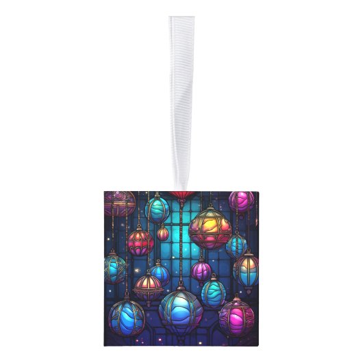 5枚の画像ステンドグラスのクリスマス キューブオーナメント (右)