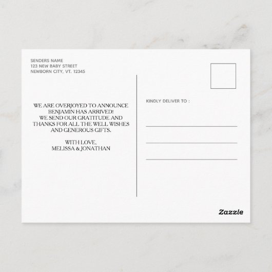 5枚の素朴写真パーソナライズされた新生児の発表 ポストカード (裏面)