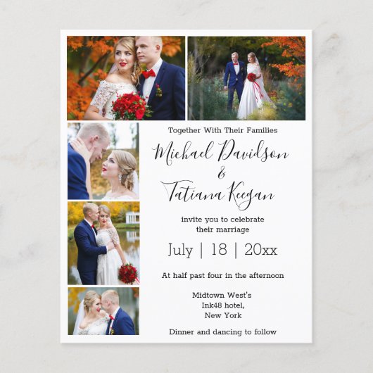 5枚エレガントの写真コラージュモダン結婚式招待状 (正面)