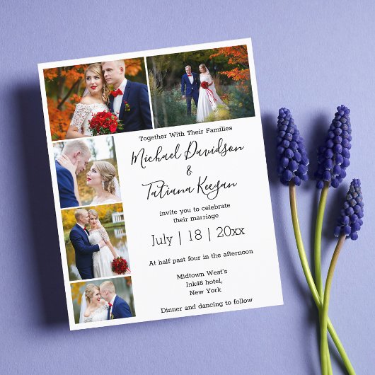 5枚エレガントの写真コラージュモダン結婚式招待状