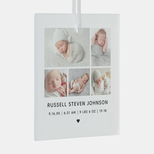 5枚モダンの写真の誕生発表 ガラスオーナメント (正面右)