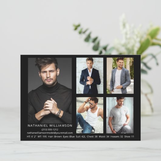 5枚モダンの写真モデルアクターQRコードバックコンポジットカード 招待状 (スタンド正面)