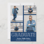 5枚モダン写真卒業パーティー海軍ブルー 招待状 (正面)