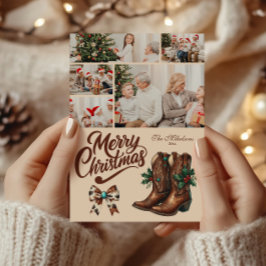 5枚写真のウエスタンボウとブーツのクリスマス シーズンカード