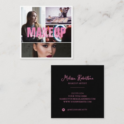5枚美しいメイクアップアーティスト美しいピンクブラック スクエア名刺 (正面/裏面)