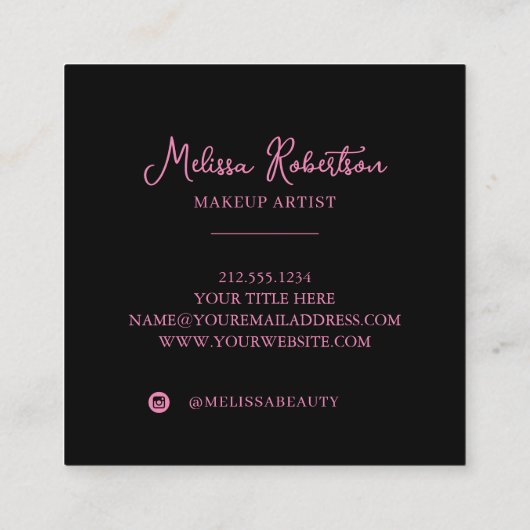 5枚美しいメイクアップアーティスト美しいピンクブラック スクエア名刺 (裏面)