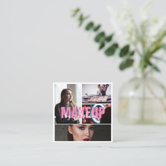 5枚美しいメイクアップアーティスト美しいピンクブラック スクエア名刺 (スタンド正面)