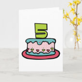 5歳のお誕生日ケーキ カード (黄色い花)