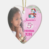 5歳のクリスマスの女の子の写真入りハートギフト セラミックオーナメント (左)