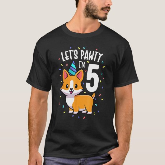 5歳のコーギー犬好き 5歳の誕生日パーティー Tシャツ (正面)