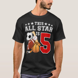 5歳のスポーツスター誕生日パーティー 全部スポーツ 5歳 Tシャツ
