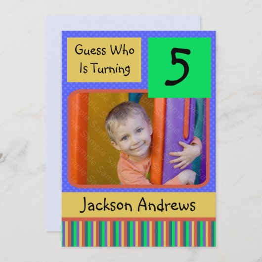 5歳のバースデーパーティ招待状の男の子 招待状 (正面/裏面)