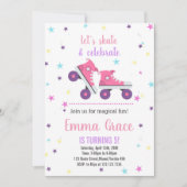 5歳のピンクとパープルのスケートの誕生日パーティーの招待状 招待状 (正面)