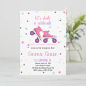 5歳のピンクとパープルのスケートの誕生日パーティーの招待状 招待状 (スタンド正面)