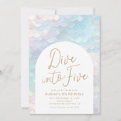 5歳のマーメイドの誕生日パーティーに飛び込もう 招待状 (正面)
