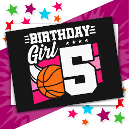 5歳の女の子のバスケットボールパーティー 5歳の誕生日 ポストカード