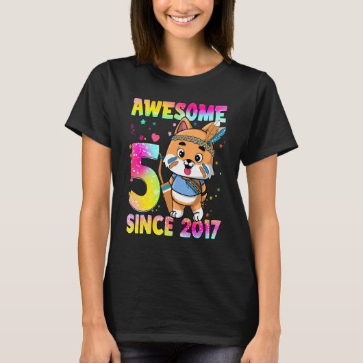 5歳の女の子10歳かわいいトライバルパピー5thバー tシャツ (正面)