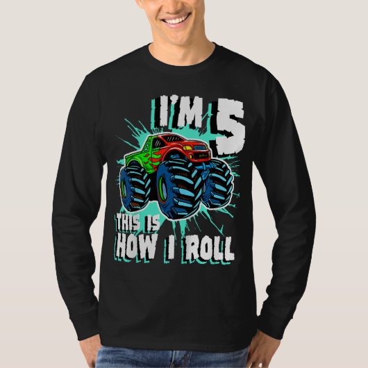 5歳の少年モンスタートラック誕生日パーティー5thボー tシャツ (正面)