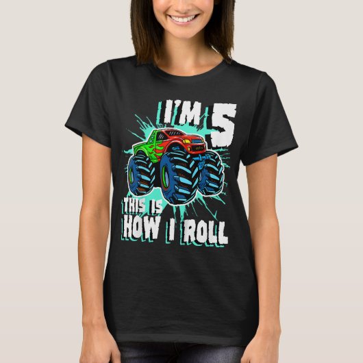 5歳の少年モンスタートラック誕生日パーティー5thボー tシャツ (正面)