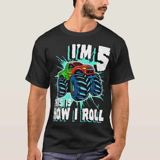 5歳の少年モンスタートラック誕生日パーティー5thボー tシャツ (正面)