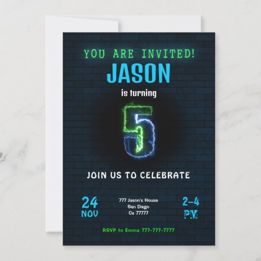 5歳の男の子の誕生日招待状 招待状 (正面)