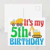 5歳の男の子の誕生日　建設車両 ポストカード (正面/裏面)