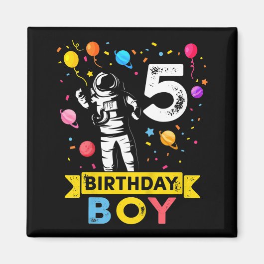 5歳の男の子宇宙飛行士 5歳の誕生日 男の子 マグネット (正面)