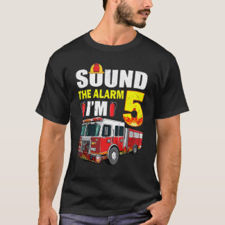 5歳の私の5誕生日の男の子の消防車のモミ Tシャツ