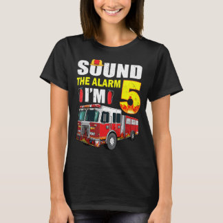 5歳の私の5誕生日の男の子の消防車のモミ Tシャツ