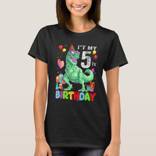 5歳の私の5誕生日レックス恐竜B Tシャツ (正面)