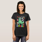5歳の私の5誕生日レックス恐竜B Tシャツ (正面フル)